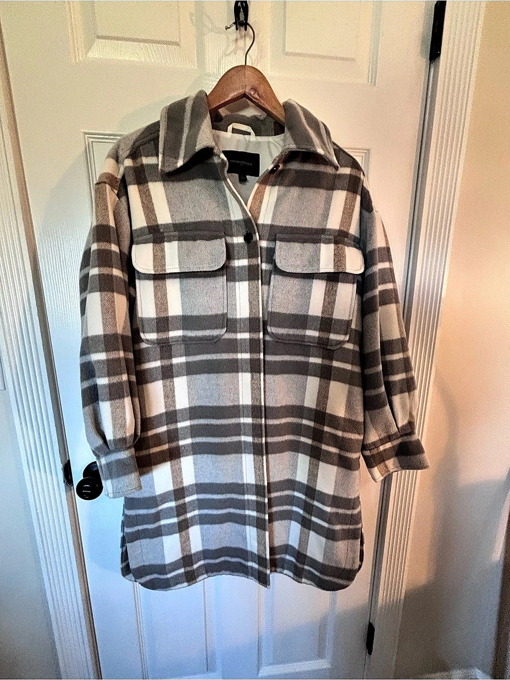 Banana Republic Plaid Flannel Shirt Jacket Gray & Brown Small